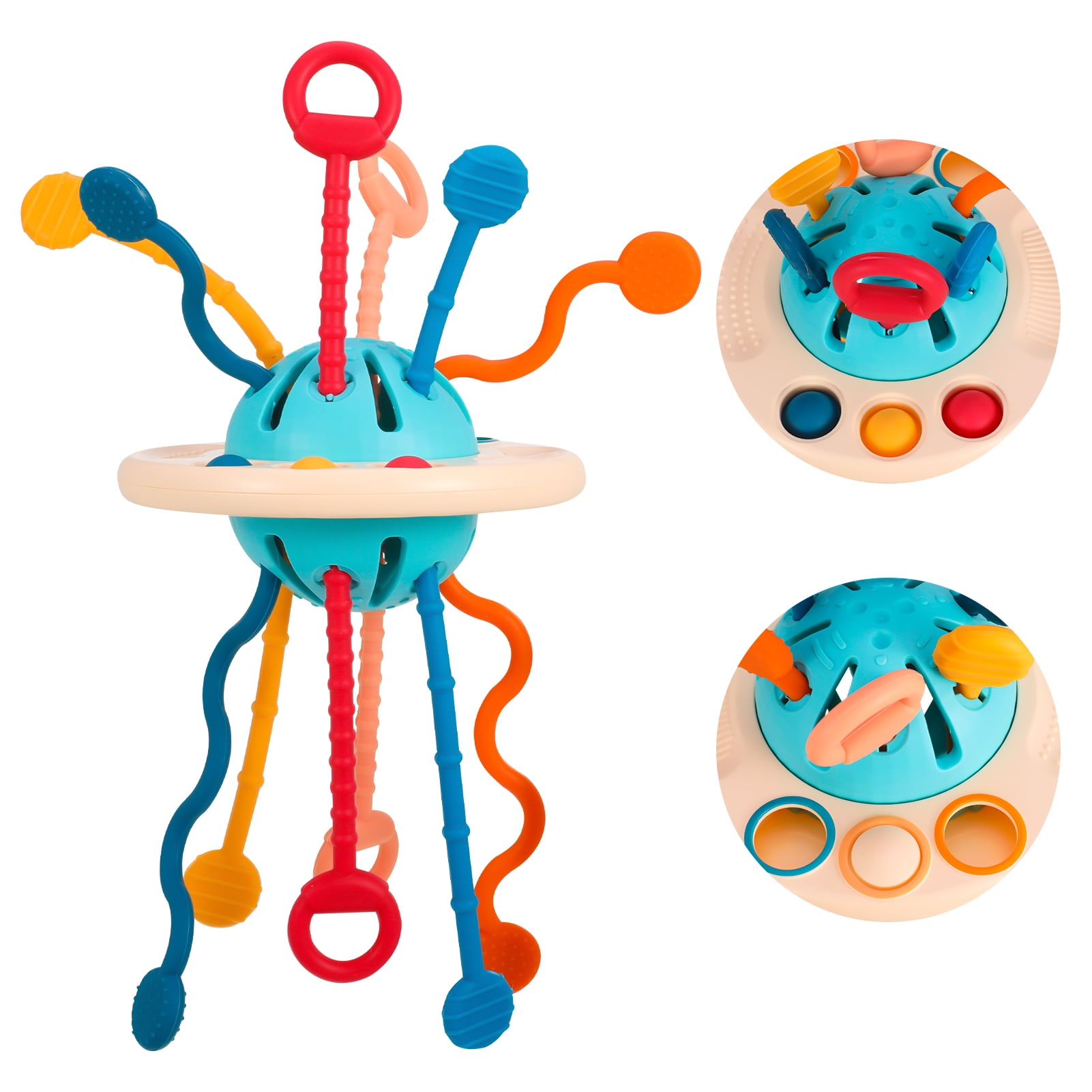Baby Sensory Toys for 18m+ Toddler Travel Toys Ufo Food Grade Silicone Pull String Activity Toy with Simple Bubble & Sliding Magic Balls Interactive
