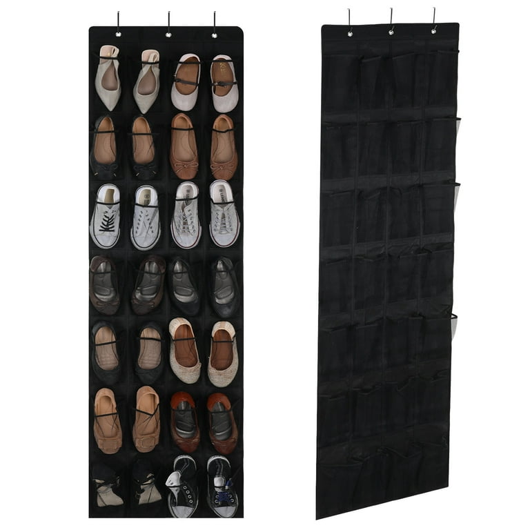 Qweryboo Over the Door Shoe Storage, Hanging Shoe Rack with 28 Large Mesh  Pockets and 4 Metal Hooks for Men Women Shoe Organiser(Black)