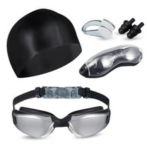 Qweryboo Swim Goggles, Swimming Cap and Goggles Case, Polarized Swimming Goggles Silicone Cap for Adult Men Women(Black)