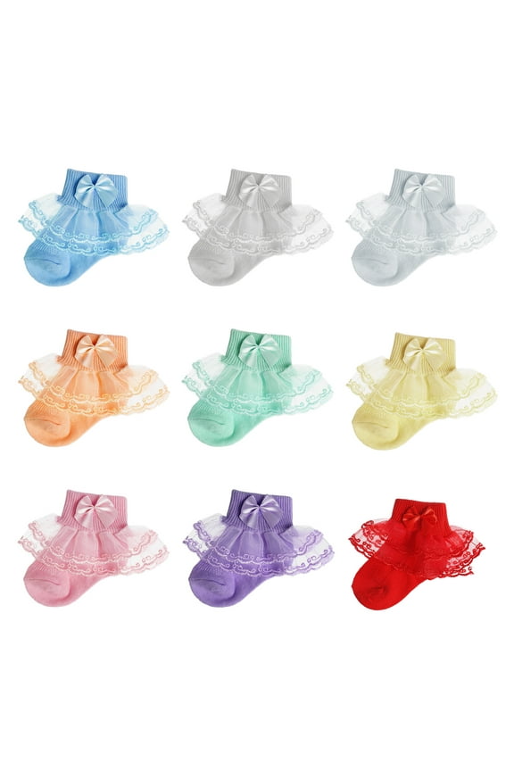 Toddler Ruffle Socks for Girls, Baby Frilly Lace Socks, Cute Princess Frilly Socks Lace Cotton Socks Infant Dress Socks for Newborn Infants Toddlers / 9 Pairs - 6-12 Months