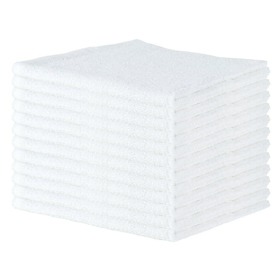 Qwick Wick Bar Mop Terry Towels (12 Pack), 16" x 19", 100% Cotton, Absorbent Soft Cleaning Cloths, Solid White