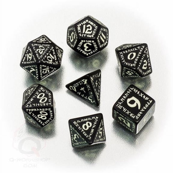 Runic Black-glow-in-the-dark Dice Set by Q-Workshop