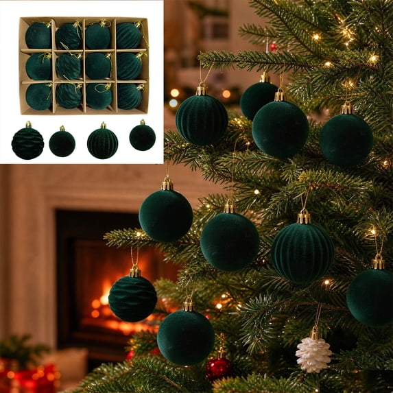 Qwtwty 12 Pcs Christmas Ornaments Set Decorations, Shatterproof Christmas Tree Decoration Ornaments Hanging Baubles for Xmas Holiday Indoor Outdoor Party Decor