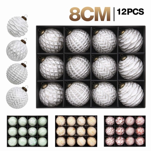 Qwtwty 12 Pcs Christmas Ornaments Set, Shatterproof Xmas Tree Decorations Hanging Baubles Set for Home Holiday Party Decor