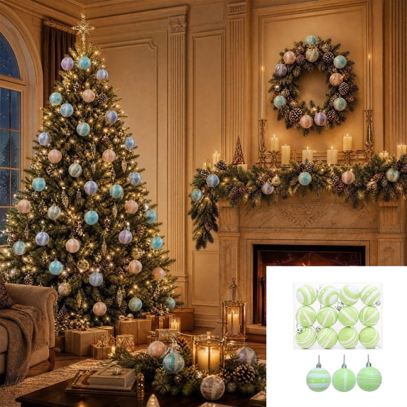 Qwtwty 12 Pcs Shatterproof Christmas Ornaments Set, Vintage Xmas Tree Decorations Hanging Baubles Set for Indoor Outdoor Holiday Wedding Party Decor