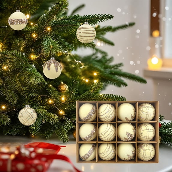 Qwtwty 12 Pcs Vintage Christmas Ornaments Set, Shatterproof Christmas Tree Hanging Baubles for Xmas Tree, Wreath, Garland, Indoor Outdoor Party Decor