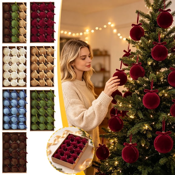 Qwtwty 15 Pcs Velvet Christmas Ball Ornaments Set, Shatterproof Decorative Hanging Baubles with Hang Rope for Xmas Tree, Holiday, Wedding, Party Decor