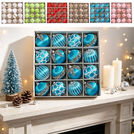 Qwtwty 16 Pcs Christmas Decorations Ornaments Set, Shatterproof Colorful Plastic Decorative Christmas Bauble for Home Holiday Wedding Party Decor