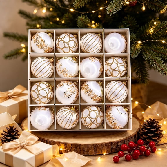 Qwtwty 16 Pcs Christmas Decorations Ornaments Set, Shatterproof Colorful Plastic Decorative Christmas Bauble for Home Holiday Wedding Party Decor