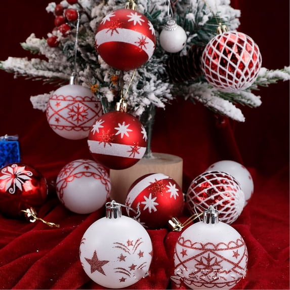 Qwtwty 30 Pcs Christmas Decor Ornaments Set, Shatterproof Xmas Baubles Hanging Pendants Christmas Tree Decorations for Home Holiday Party Decor