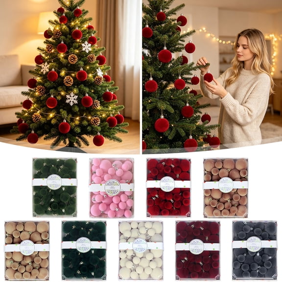 Qwtwty 42 Pcs Velvet Christmas Ball Ornaments Set, Shatterproof Colorful Christmas Tree Hanging Pendants with Hanging Loop for Holiday Party Decorations