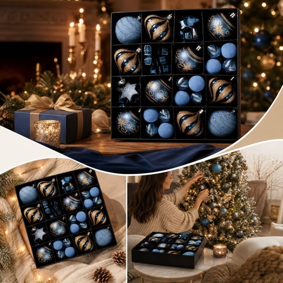 Qwtwty 46 Pcs Christmas Tree Ornaments Set, Shatterproof Christmas Hanging Pendants for Home Party Wedding Holiday Decor