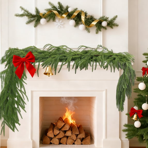 Qwtwty 5 ft Christmas Norfolk Garland for Mantle, Outdoor Indoor Christmas Decorations Garland for Mantle, Fireplace, Table