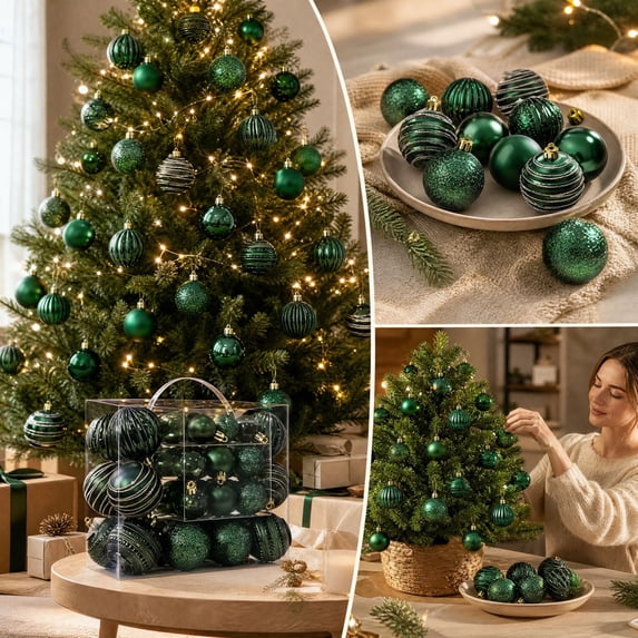Qwtwty 50 Pcs Christmas Tree Ornaments Set, Shatterproof Christmas Tree Hanging Baubles for Holiday Wedding Party Decor