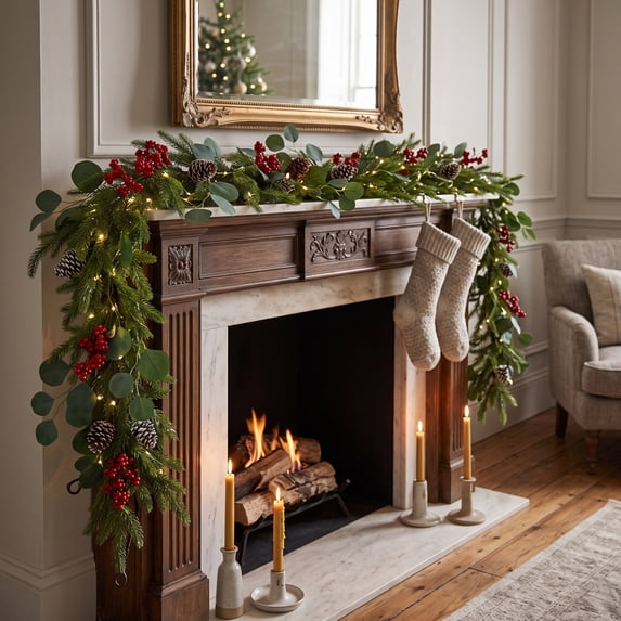 Qwtwty 6 ft Artificial Christmas Garland, Artificial Pine Needle Christmas Garland for Stairs, Railing, Fireplace, Door Decor