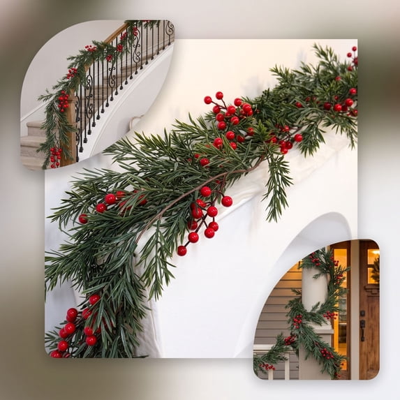 Qwtwty 6 ft Christmas Decorations Artificial Garland, Faux Pines Needle Garland for Mantle Stairs Railing Fireplace Indoor Outdoor Xmas Decor
