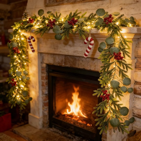 Qwtwty 6 ft Christmas Garlands with Lights, Fake Vines Real Touch Artificial Norfolk Pine Garlands for Mantle, Fireplace, Table Decorations