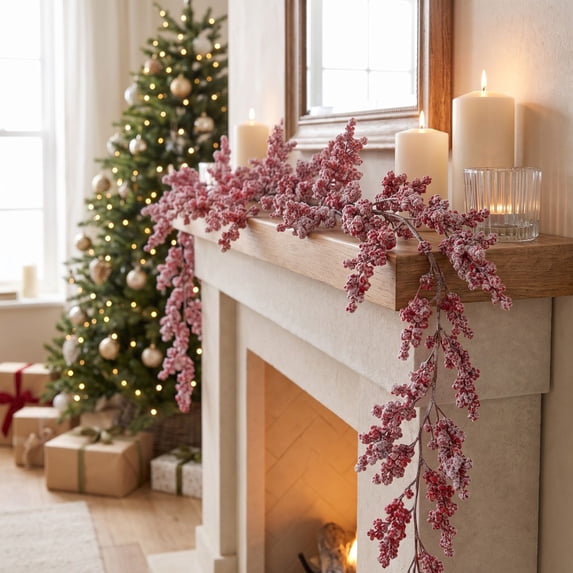 Qwtwty 6 ft Christmas Greenery Garland, Fake Vines Real Touch Artificial Berry Garlands for Mantle, Fireplace, Table Decorations