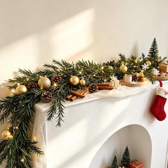 Qwtwty 6 ft Christmas Greenery Garland, Faux Pines Needle Garland for Mantle Fireplace Table Stair Front Door Indoor Outdoor Holiday Xmas Decorations