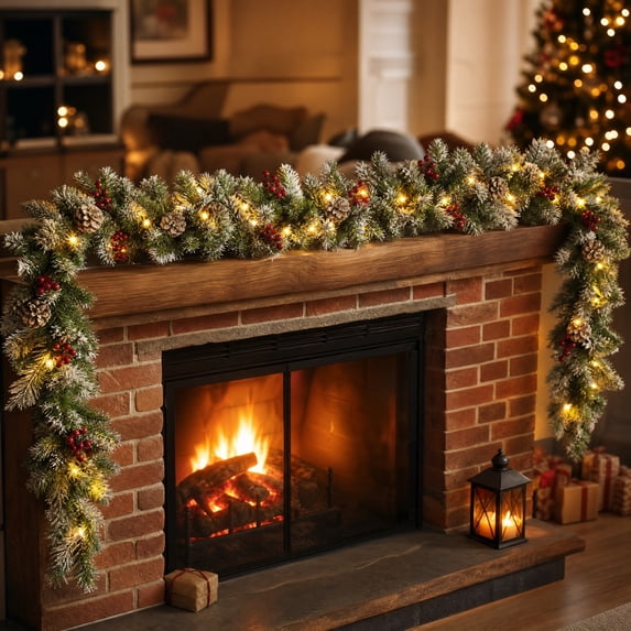 Qwtwty 9 ft Christmas Decorations Artificial Garland, Pre‑Lit Fake Vines Real Touch Norfolk Pine Garland for Stairs, Fireplace, Door Decorations