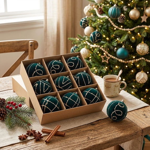 Qwtwty 9PC Velvet Christmas Tree Ball Ornaments Set, Shatterproof Christmas Tree Hanging Pendants for Holiday Party Wedding Home Decorations