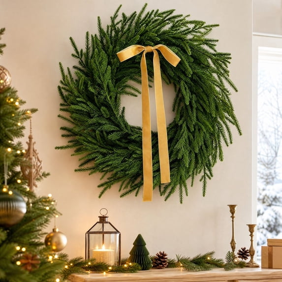 Qwtwty Artificial Christmas Wreath, Farmhouse Winter Wreaths Hanging Ornament for Indoor Outdoor Wall Window Home Holiday Christmas Decor