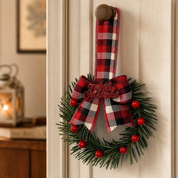 Qwtwty Artificial Christmas Wreath for Front Door, Winter Artificial Wreath Hanging Ornament for Xmas Wall Window Fireplace Decor, Christmas Decorations