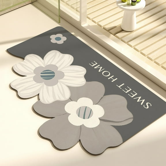 Qwtwty Bath Rugs Flower Diatom Mud Absorbent Drying Soft Mat Bathroom Door Mat Toilet Non Slip Mat Bathroom Floor Mat