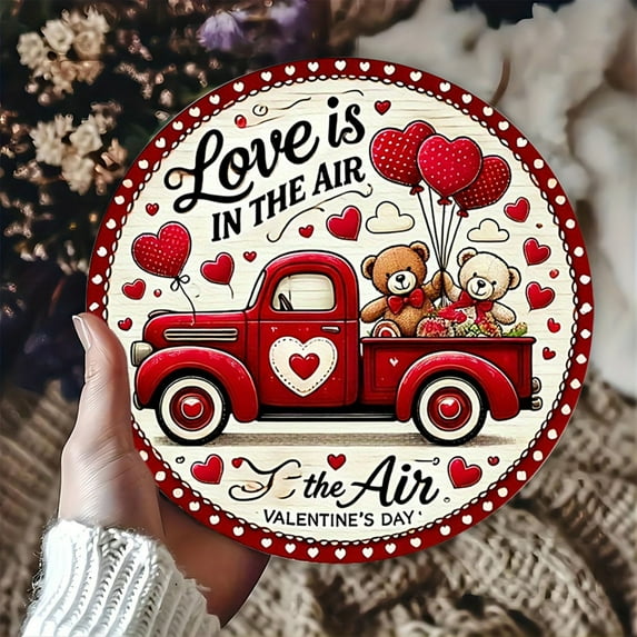 Qwtwty Car Hanging Accessories Valentine's Day Circular Hanging Wooden Ornament Sign Living Room Bedroom Decoration Pendant Home Door Decoration