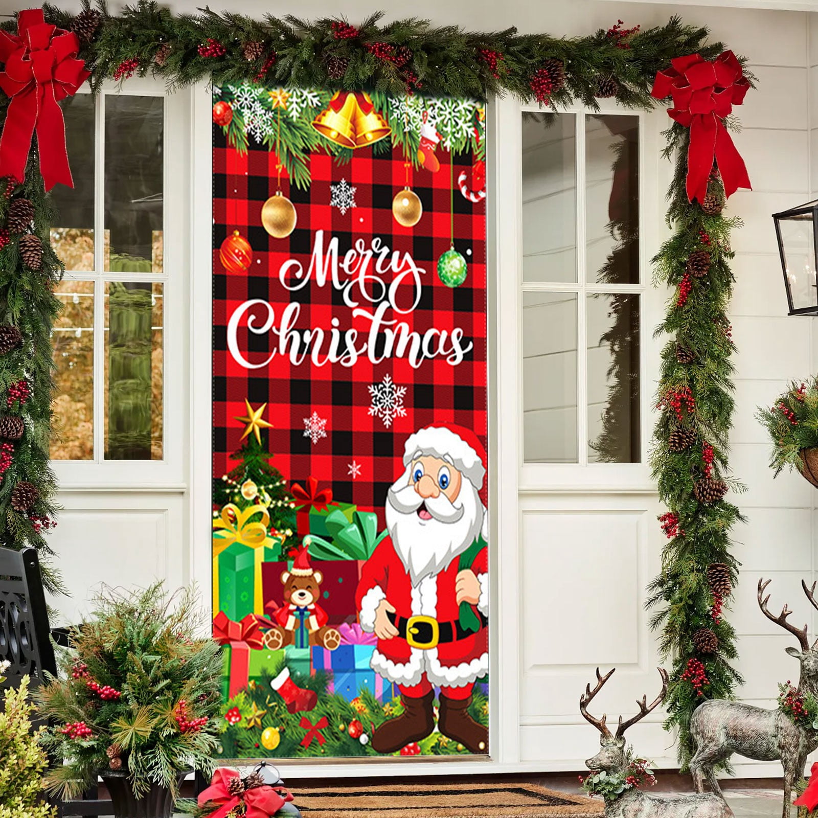 Qwtwty Christmas Day Door Decoration 35 X 71 Inch Christmas Door Cover ...