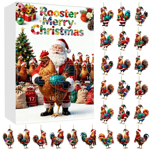 Qwtwty Christmas Decorations Outdoor 2025 Rooster Christmas 24-Day Countdown Calendar Arrives Acrylic Flat Hanging Ornament Christmas Decoration