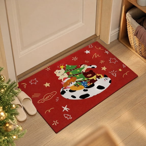 Qwtwty Christmas Doormat, Non Slip Washable Xmas Welcome Front Door Mat, Winter Holiday Decorative Carpet for Living Room Bedroom Front Porch Christmas Decorations