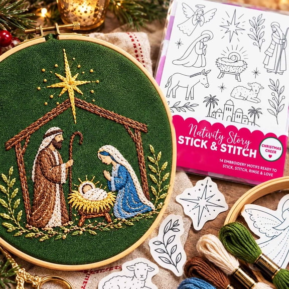 Qwtwty Christmas Embroidery Pack Nativity Scene Embroidery Stick and Stitch Kit, Religious Hand Embroidery Transfer Patterns for Handcraft Christmas Project