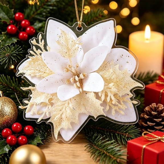 Qwtwty Christmas Flower Ornaments, Christmas Decorations Acrylic Artificial Flower Pendants for Xmas Tree Wreath Decor Home Holiday Party Supplies