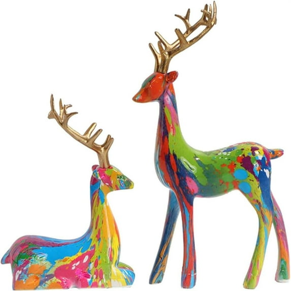 Qwtwty Christmas Gifts 2Pcs Reindeer Figurines for Christmas Decor Reindeer Christmas Decor Black Deer Christmas Decor Reindeer Sculpture Black Resin Christmas Statues Home