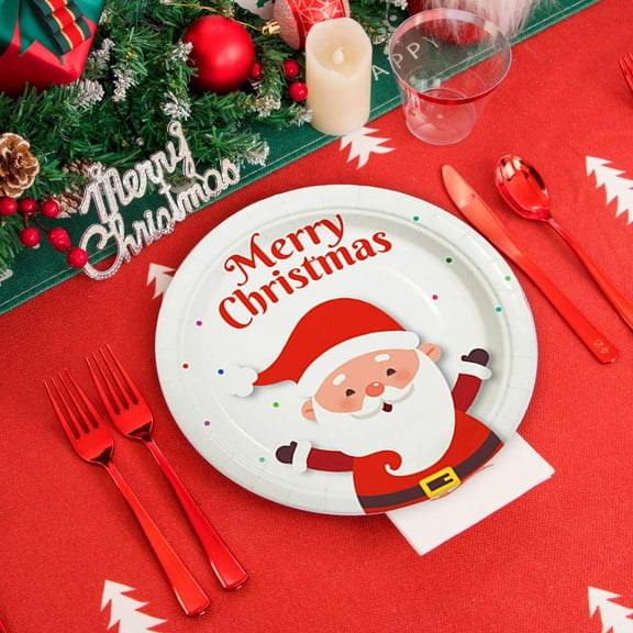 Qwtwty Christmas Ornaments Christmas Party Decorations Disposable Dinner Plates Cartoons Santa Claus Plates Paper Cup Set