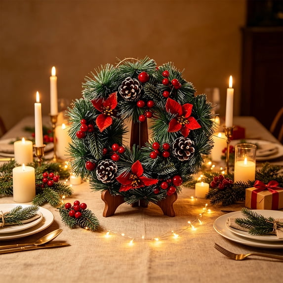 Qwtwty Christmas Wreath, Farmhouse Front Door Hanging Garland for Indoor Outdoor Wall Window Fireplace Winter Christmas Decorations