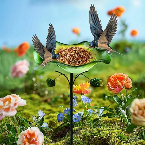 Qwtwty Feeder Metal Baths for Outdoors Garden Bath Feeders with Metal Stake Hummingbird Feeder for Outdoor Garden Yard Decor