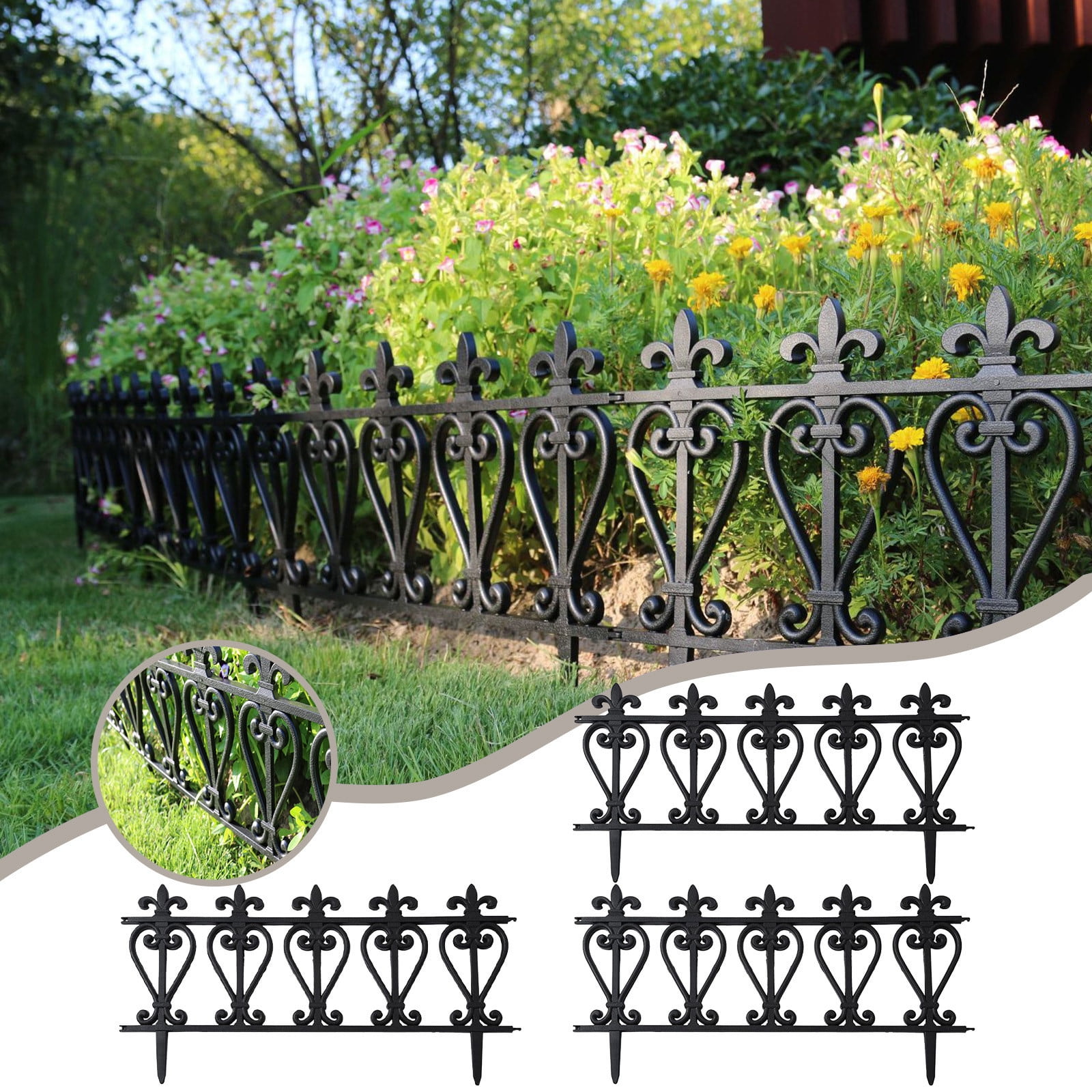 Qwtwty Fence Panels 3pcs Plastic Edgings Garden Picket Fence - Grass Flowerbeds Plant Borders - Decorative Scenery Road Panels - Weather Proof Plastic Garden Fence