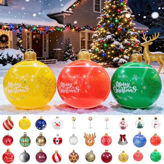Qwtwty Giant Inflatable Christmas Balls Ornaments, Waterproof PVC Inflatable Christmas Decorated Ball for Yard Garden Porch Decor