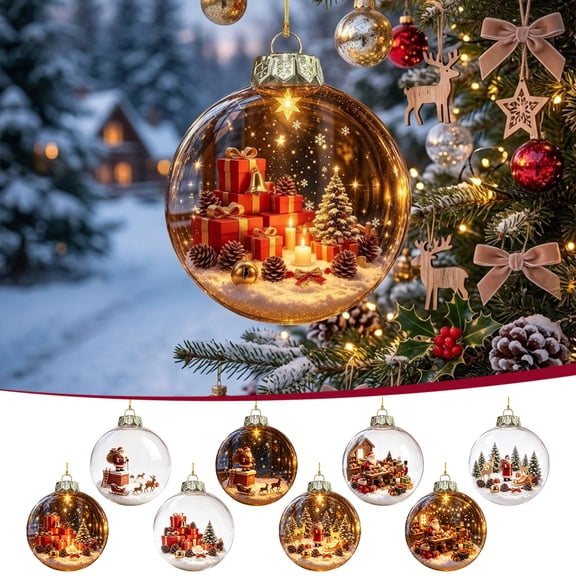 Qwtwty Glowing Christmas Decorations Shatterproof Mini Clear Christmas Themed Hanging Pendants for Xmas Tree Holiday Party Decor