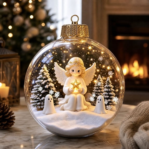 Qwtwty Glowing Christmas Ornaments Christmas Tree Hanging Decoration, Light-Up Clear Christmas Themed Hanging Ball Decoration with Warm LED Light