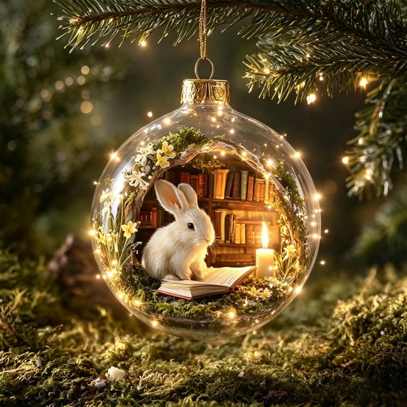 Qwtwty Glowing Christmas Story Ornament, Light-Up Mini Holiday Scene Christmas Tree Hanging Decoration with Warm LED Light
