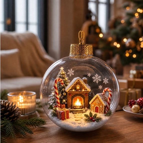 Qwtwty Glowing Christmas Story Ornament, Light-Up Shatterproof Clear Christmas Themed Hanging Ball Decoration with Warm LED Light