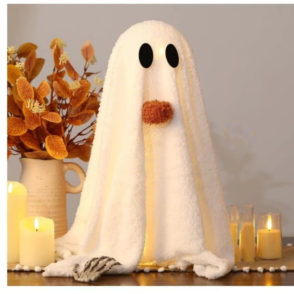 Qwtwty Glowing Halloween Ghost Decor, Spooky Cute Halloween Ghosts Ornaments with Pumpkin Nose for Porch, Tree, Window, Garden Decor Indoor Outdoor