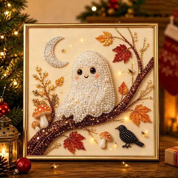 Qwtwty Halloween Ghost Pearl Painting Crafts Kit for Adults, Funny DIY Diamond Dots Full Drill Crafts for Gem Art Dot Art for Home Wall Decor