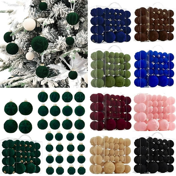 Qwtwty Home Decor 46 Pcs Velvet Christmas Balls Flocked Christmas Tree Ornaments Plastic Balls Xmas Decorative Hanging Ornaments Christmas Tree Decoration