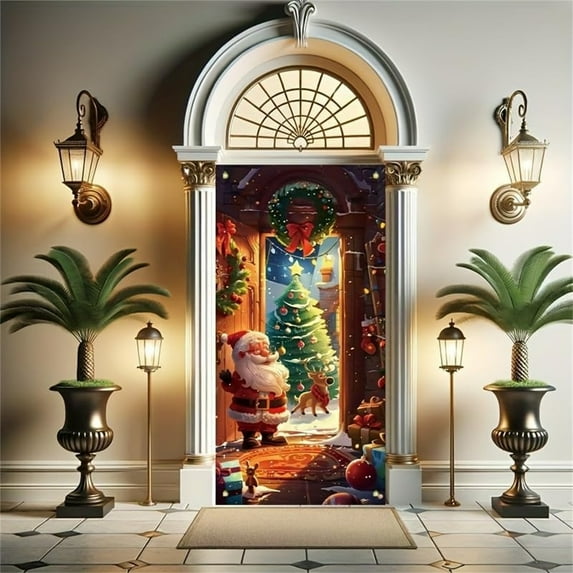 Qwtwty Home Decor Christmas Door Curtain Decoration Door Cover Christmas Scene Layout Background Cover