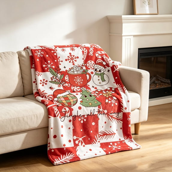 Qwtwty Oversized Christmas Flannel Throw Blanket, Microfiber Thicken Fleece Nap Blanket for Home Living Room Couch Bed Chair Xmas Gifts for Women, 50"x60"