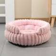 thumbnail image 1 of Qwtwty Plush Round Donut Pet Bed, Striped Fluffy Bolster Cat Dog Bed, Circular Cushioned Sleeping Nest, Cozy Rest Bed for Indoor Cats and Small Dogs, 1 of 6